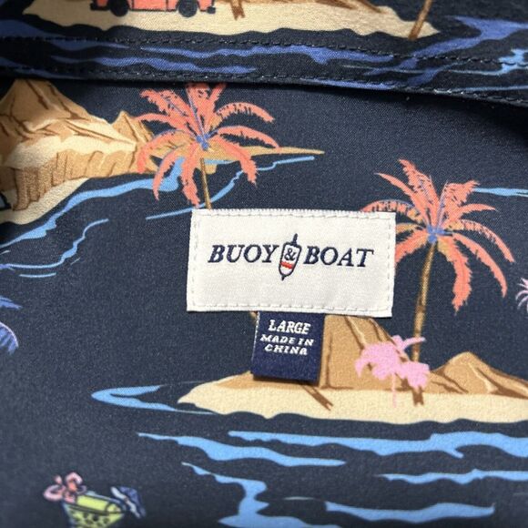 Buoy Boat Blue Men's Short Sleeve Button Shirt Hula Hawaiian Large - Picture 10 of 12